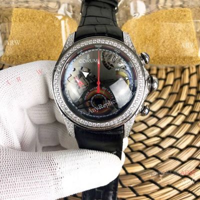 Corum Bubble Chronograph Replica Watches Diamond Case Black Dial